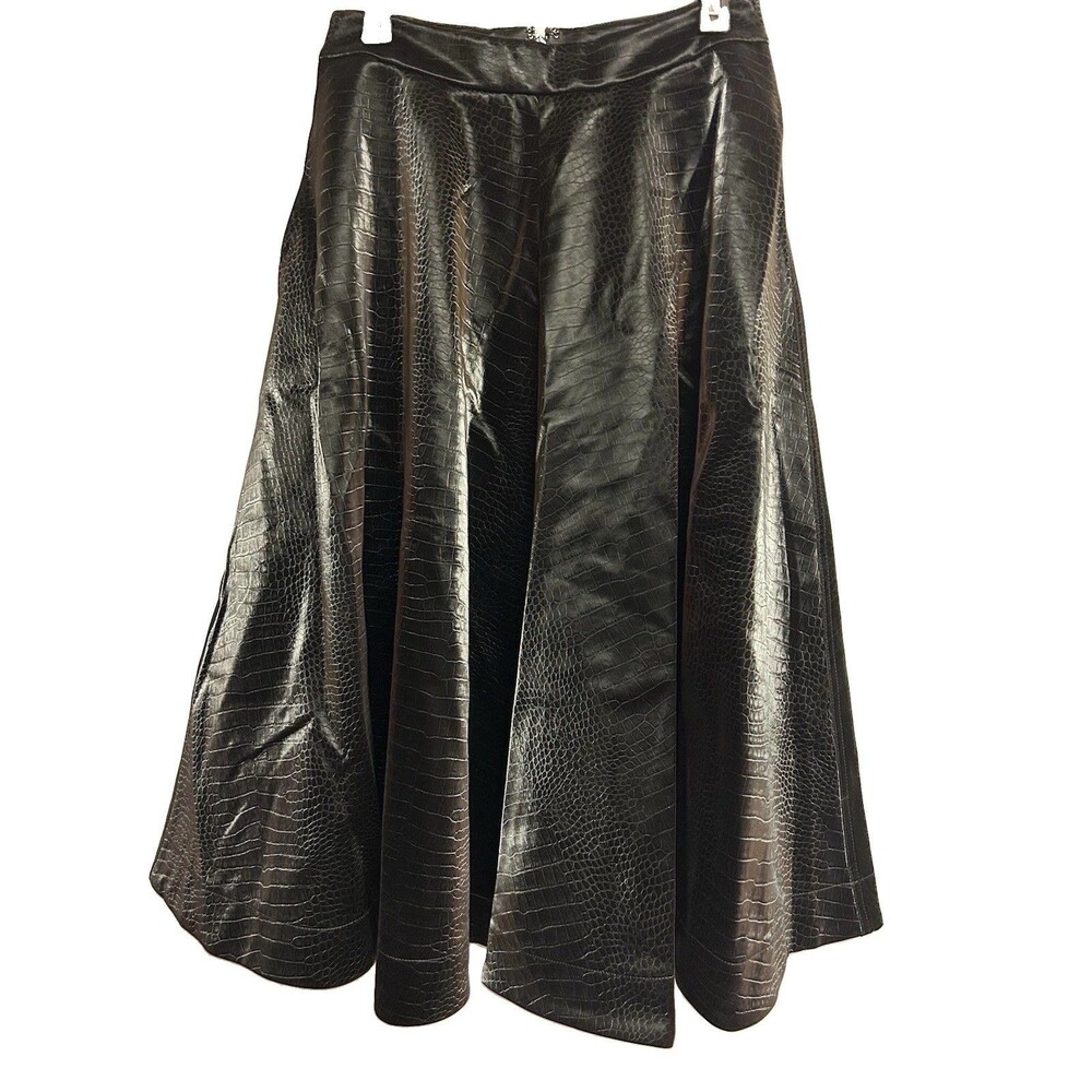 White House Black Market Womens Sz 6 Black Croc Faux leather Midi Skirt NWT